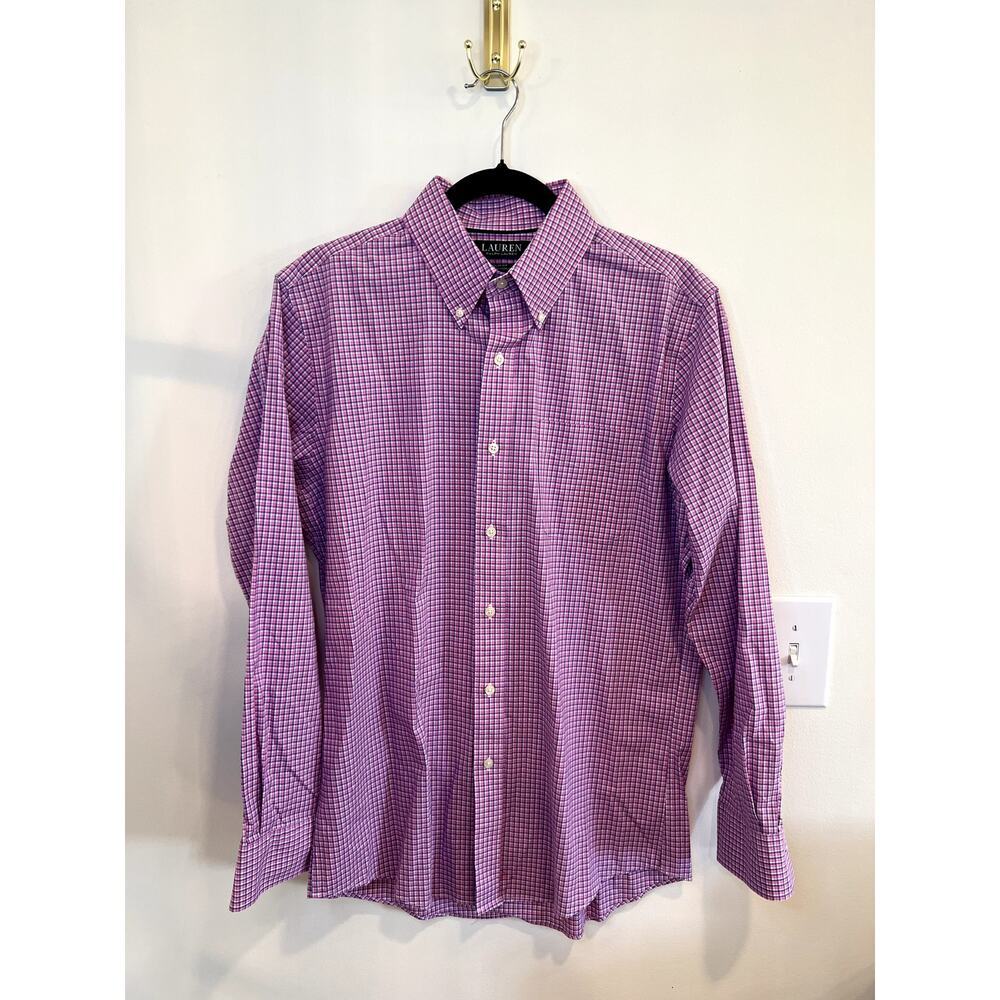 Lauren Ralph Lauren Slim Fit Pink Gingham Button Down Shirt 16 34/35 Stretch